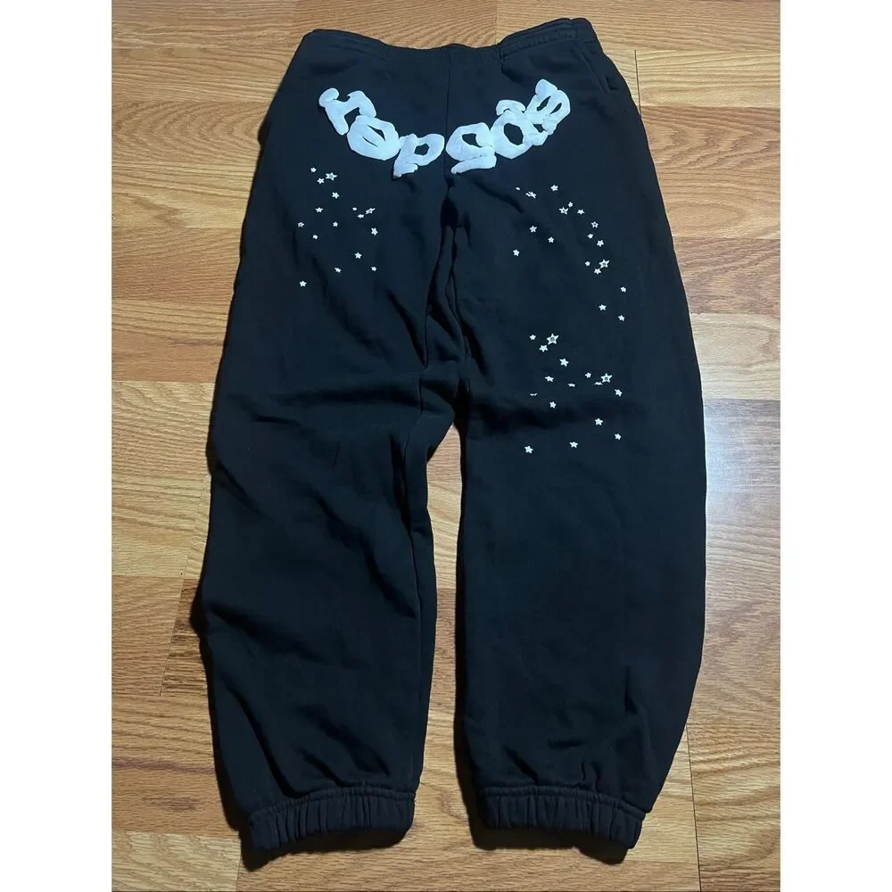 Sp5der Men’s Puff Print Black Logo Sweatpants Medium